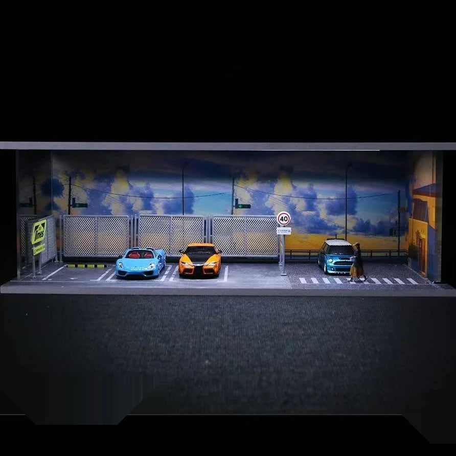 1:64 Diecast Display Case – Mural Street Scenes, Seaside Sunset base