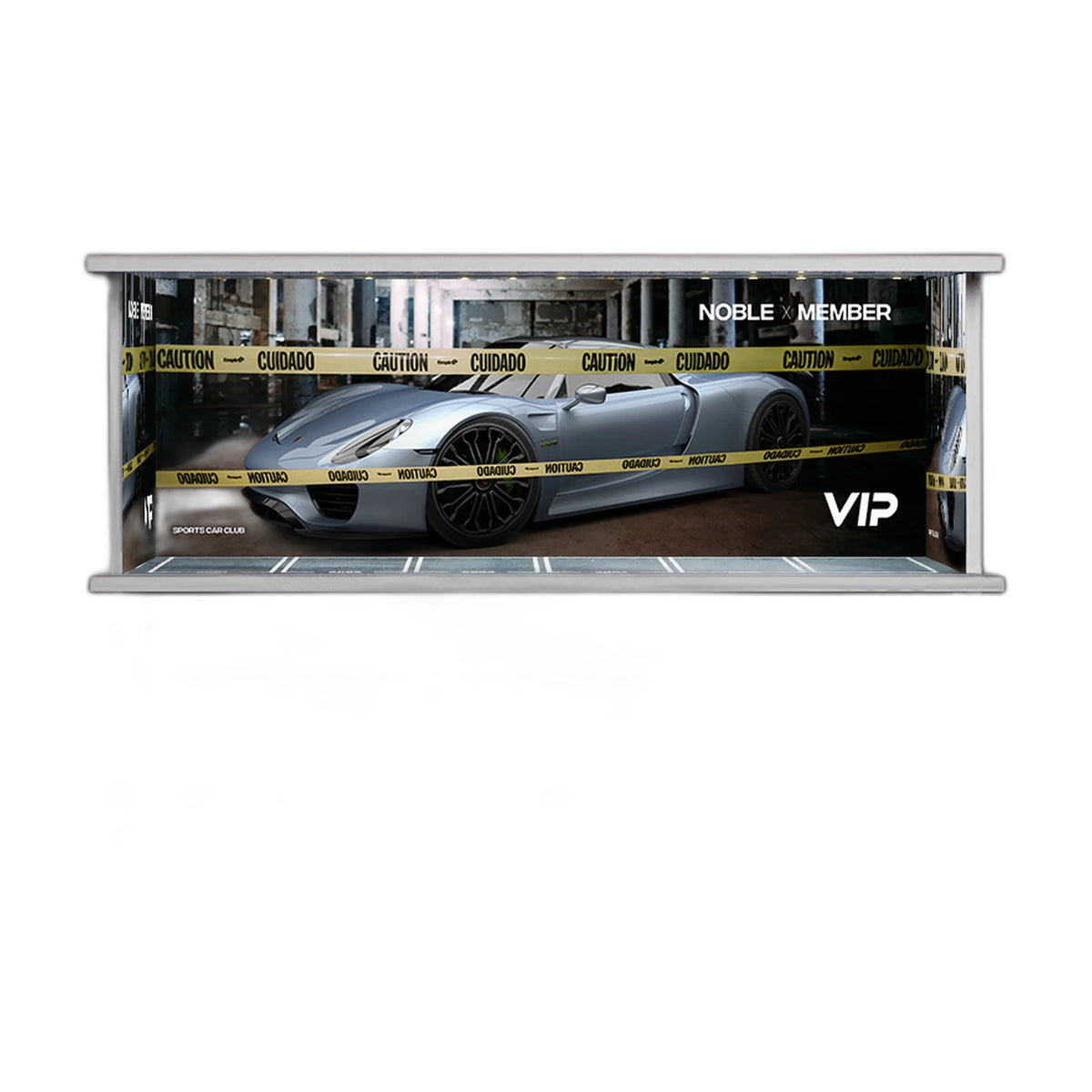1:64 Diecast Display Case – Garage Scene Series, Caution Tape base