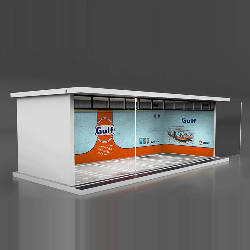 1:64 Diecast Display Case – Lit Scene Series, Gulf Showroom base