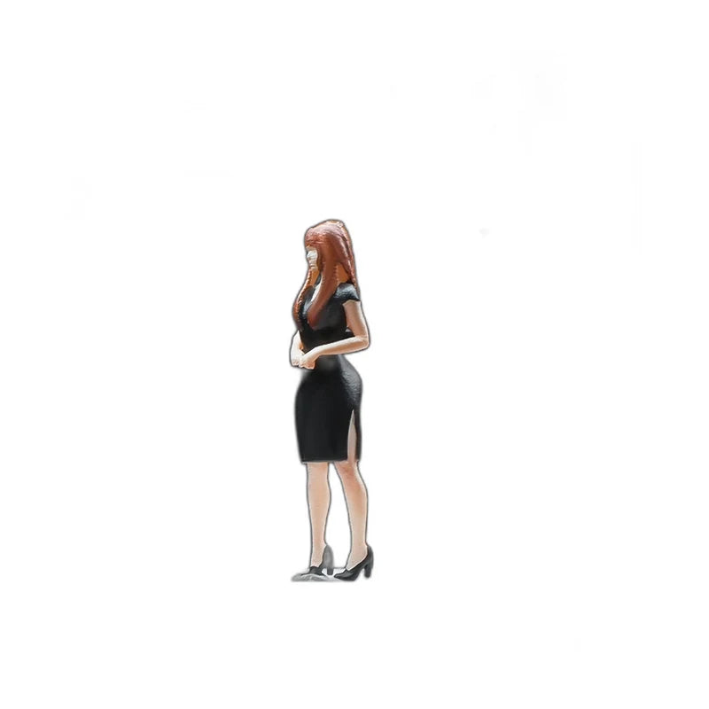1:64 Miniature Figures – 50 People, Animals & Props, Greeter Woman – Black Dress base