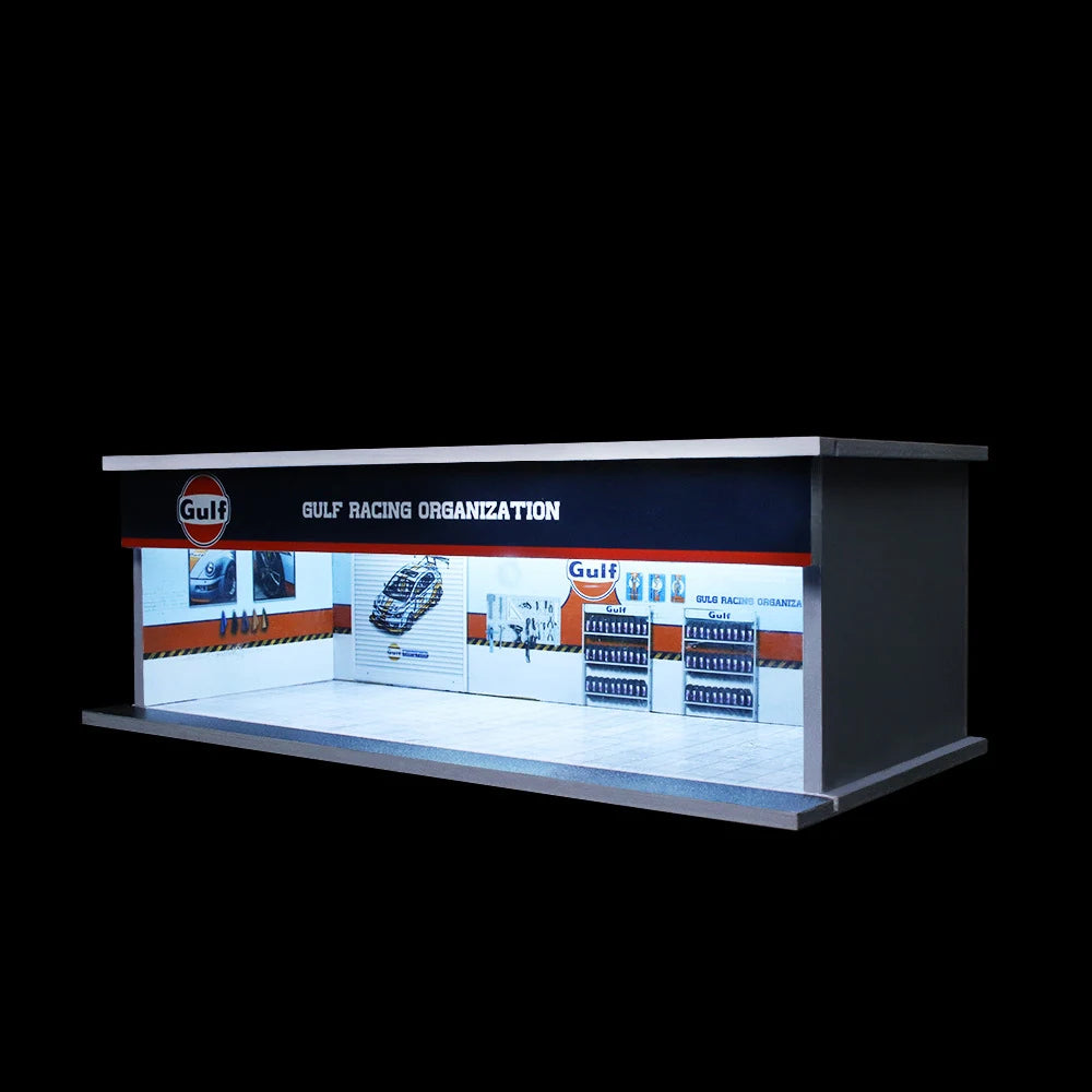 1:64 Diecast Display Case – Lit Scene Series, Gulf Workshop base