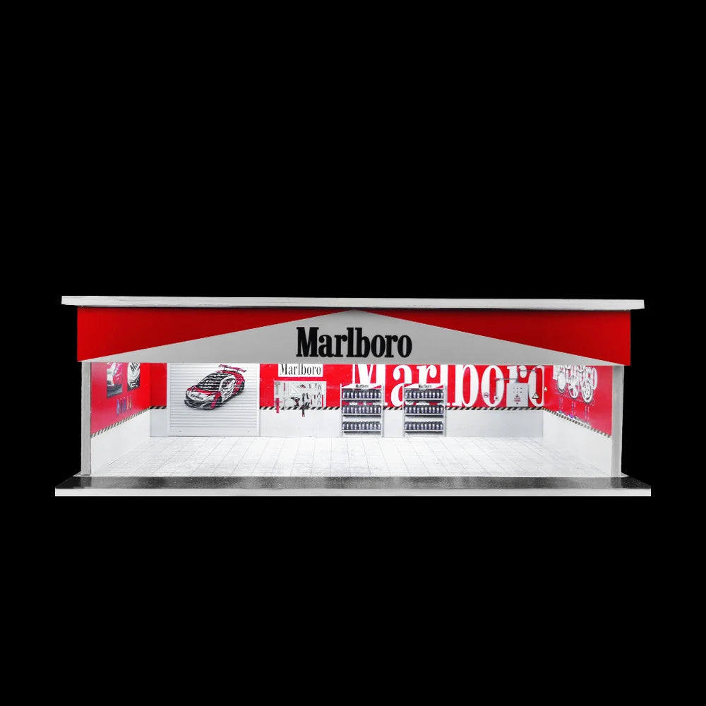 1:64 Diecast Display Case – Lit Scene Series, Marlboro Workshop base