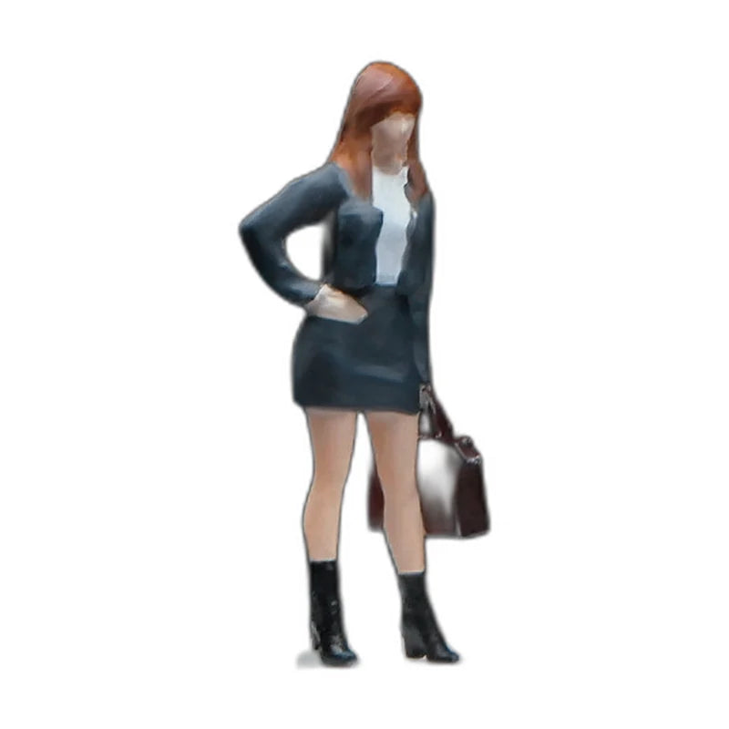 1:64 Miniature Figures – 50 People, Animals & Props, Businesswoman with Bag – Black base