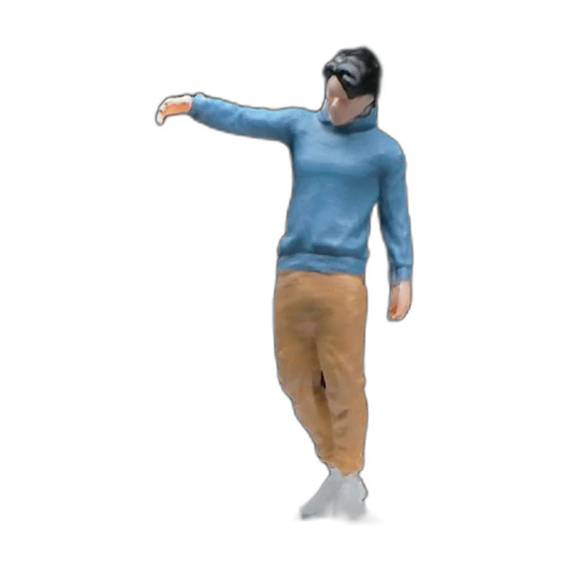 1:64 Miniature Figures – 50 People, Animals & Props, Man in Blue Hoodie – Waving base
