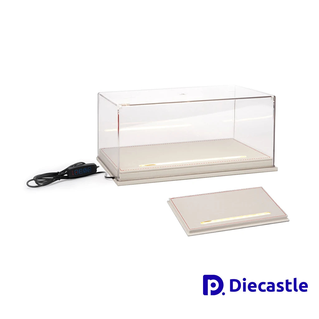 Display case with a power cord on a white background, featuring the Diecasttle brand.